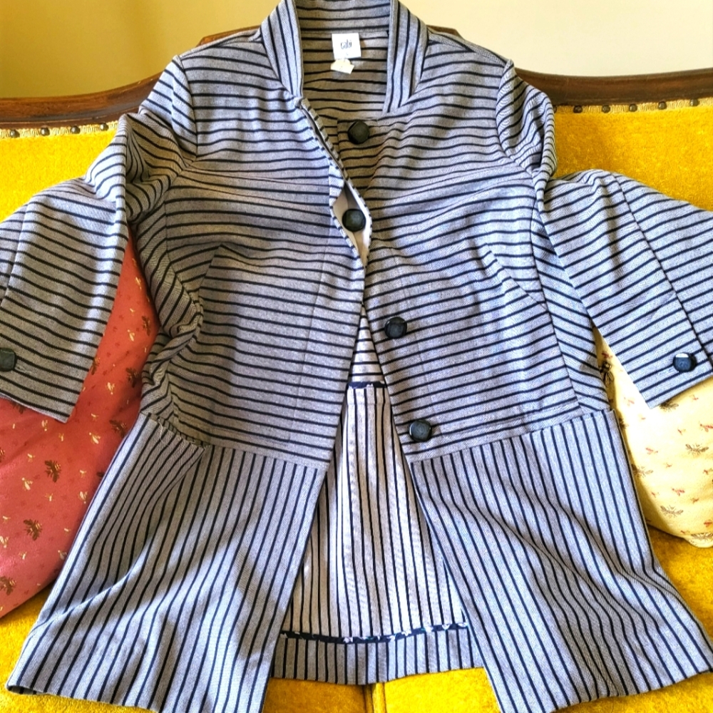 Cabi Blue Striped Long Blazer/Car Coat